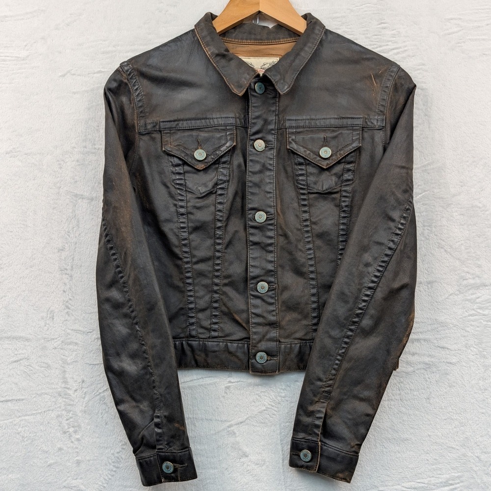 VTG Robin's Jean Jacket Women's S Brown Waxed Distressed Biker Trucker USA Y2K